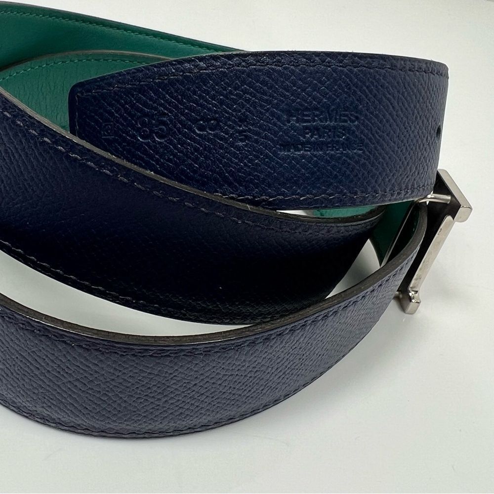 Hermes Reversible H Belt Blue And Green Size 85 Silver Buckle 30mm - Picture 2 of 7